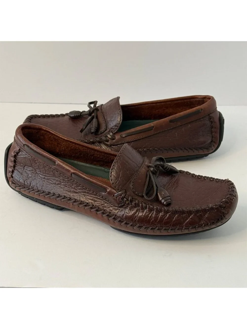 H.S. Trask Men's Brown Leather Driving Moccasin Loafers Size 8M